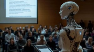 Robotų kūrėjo humanoidiniai antrininkai atrodo taip tikroviškai, kad už jį skaito paskaitas