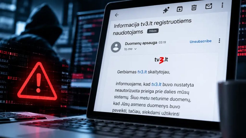 Įsilaužta į TV3.lt sistemas: siunčia įspėjimą registruotiems naudotojams